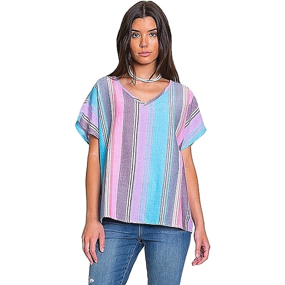 dylan Tops - DYLAN Cotton Sun Bleached Striped Summer Boho Top Women's Small
